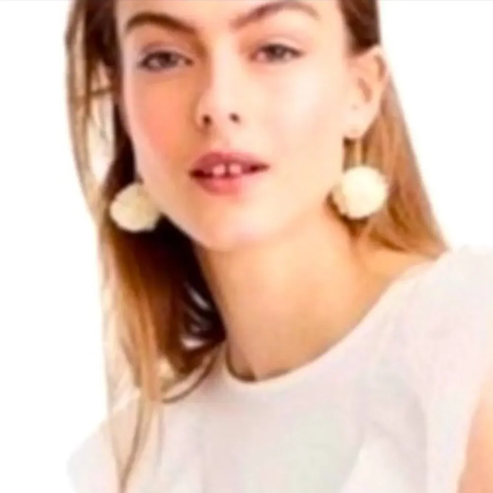 J CREW Pom Pom Earrings Dangle Drop Carnation Flower Gold tone Casual Jewelry